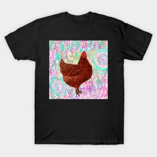 Chicken, hen abstract background, squiggly, little red hen wiggles T-Shirt